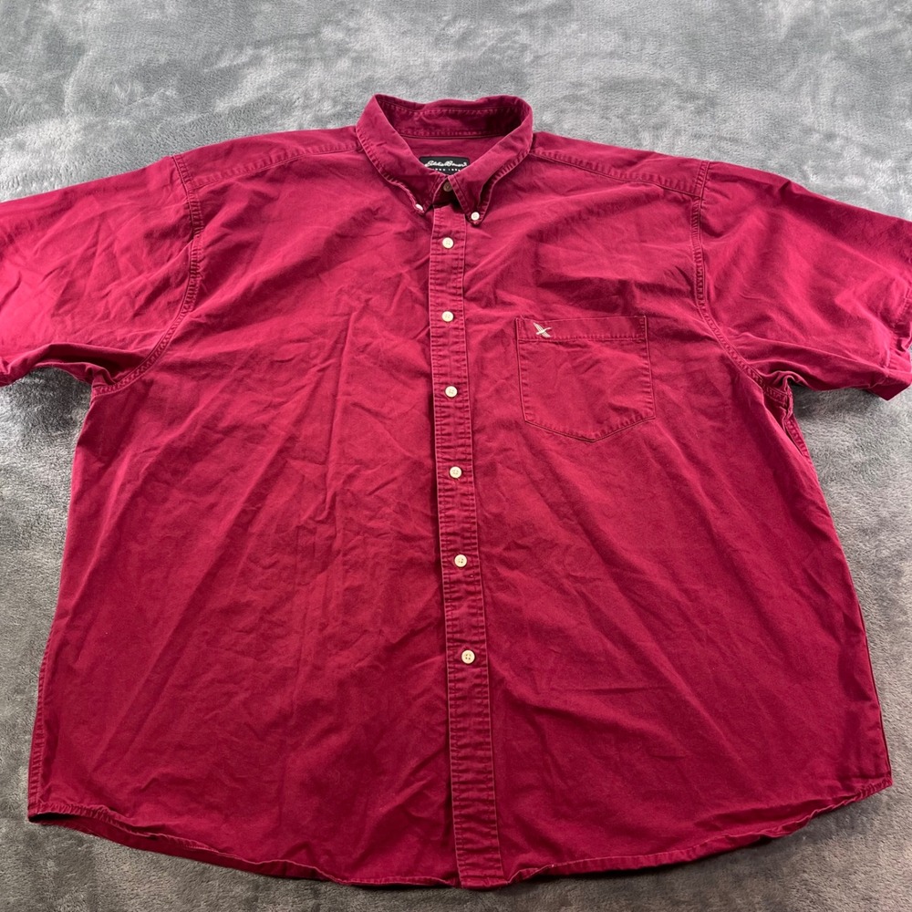 Eddie Bauer Mens XXXL Short Sleeve Button Down Shirt Red 100% Cotton Pocket Logo
